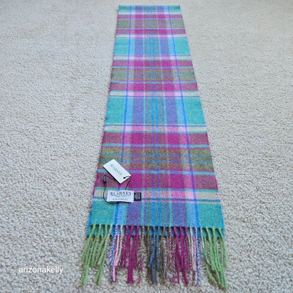 NWT Lambswool Plaid Scarf Lavender Turquoise Blarney Ireland - Picture 6 of 8